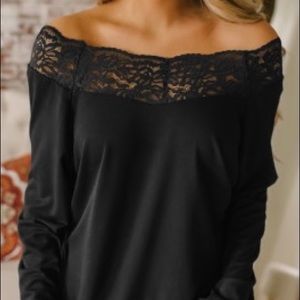 Lace detail off the shoulder sweater